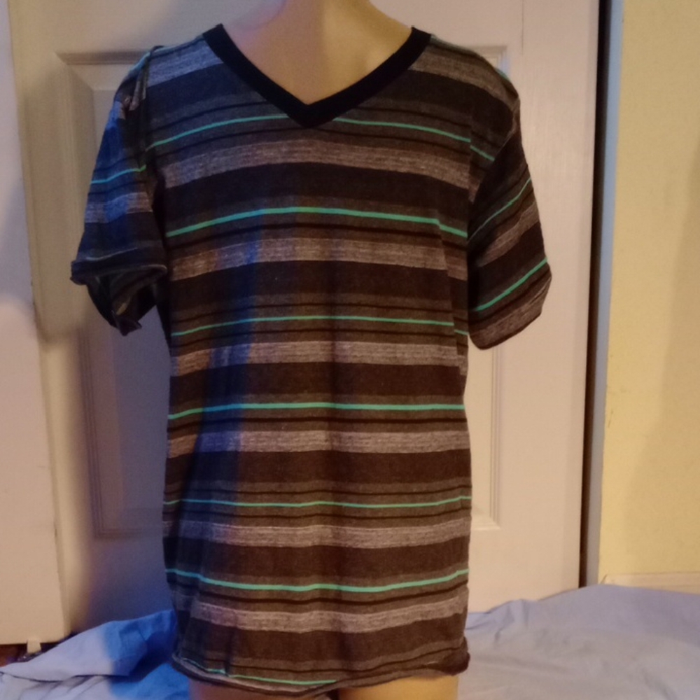 Blue Gear, Black and Gray Short Sleeve Tees with Classic Stripes, XL
